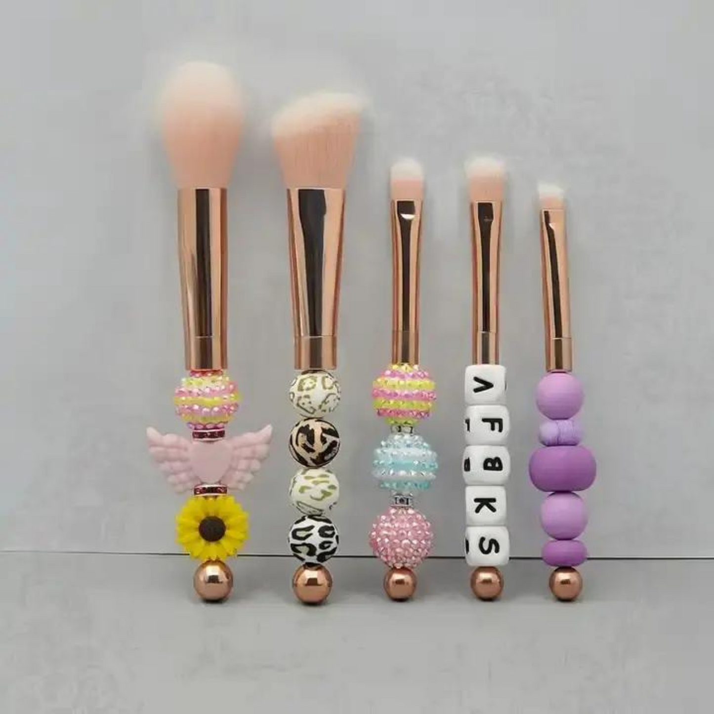 Rose Gold Beadable Makeup Brushes | Set of 5