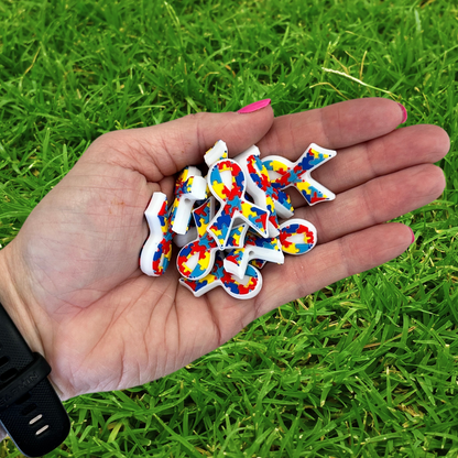 Autism Ribbon Puzzle Awareness Silicone Focal Bead | 12 Pack