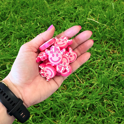 Pink Cow Print Cowgirl Hat Silicone Focal Bead | 12 Pack