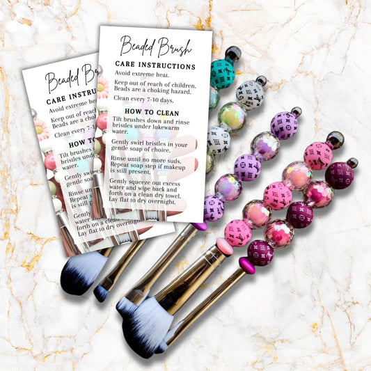 Beaded Makeup Brush Care Instructions & How To Clean Cards | 50 pk 2x3.5”