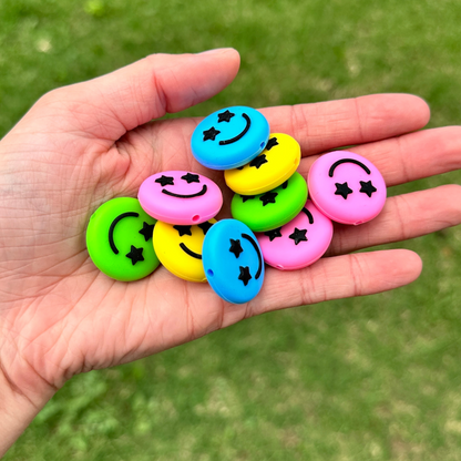 Smiley Face Focal Beads Silicone Mixed Assorted Colors | 12 pk