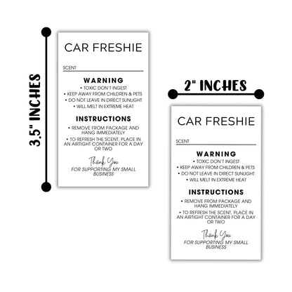 Freshie Care Instructions and Warning Labels Stickers | 2x3.5” 250 pc Roll Car Air Freshener Cards Inserts for Holographic Bag Package Write in Scent