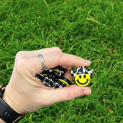 Smiley Happy Face Cow Print Hat Silicone Focal Bead | 12 Pack