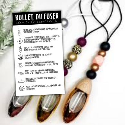 Bullet Car Oil Diffuser Freshie Care Instruction Card | 50 pk 2x3.5” Black