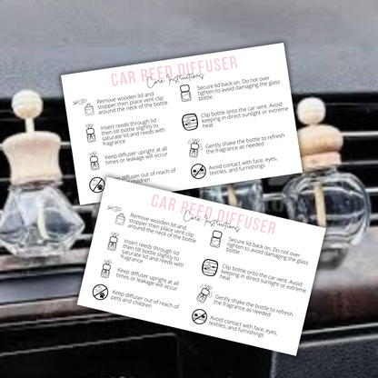 Reed Vent Car Oil Diffuser Care Instruction Card | 50 pk 2x3.5”