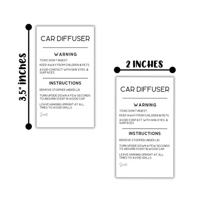 Car Oil Diffuser Vent Warning Labels and Instruction Stickers | 250 per Roll 2x3.5” Scent Write in How to Use Minimalist Card Air Freshie Freshener