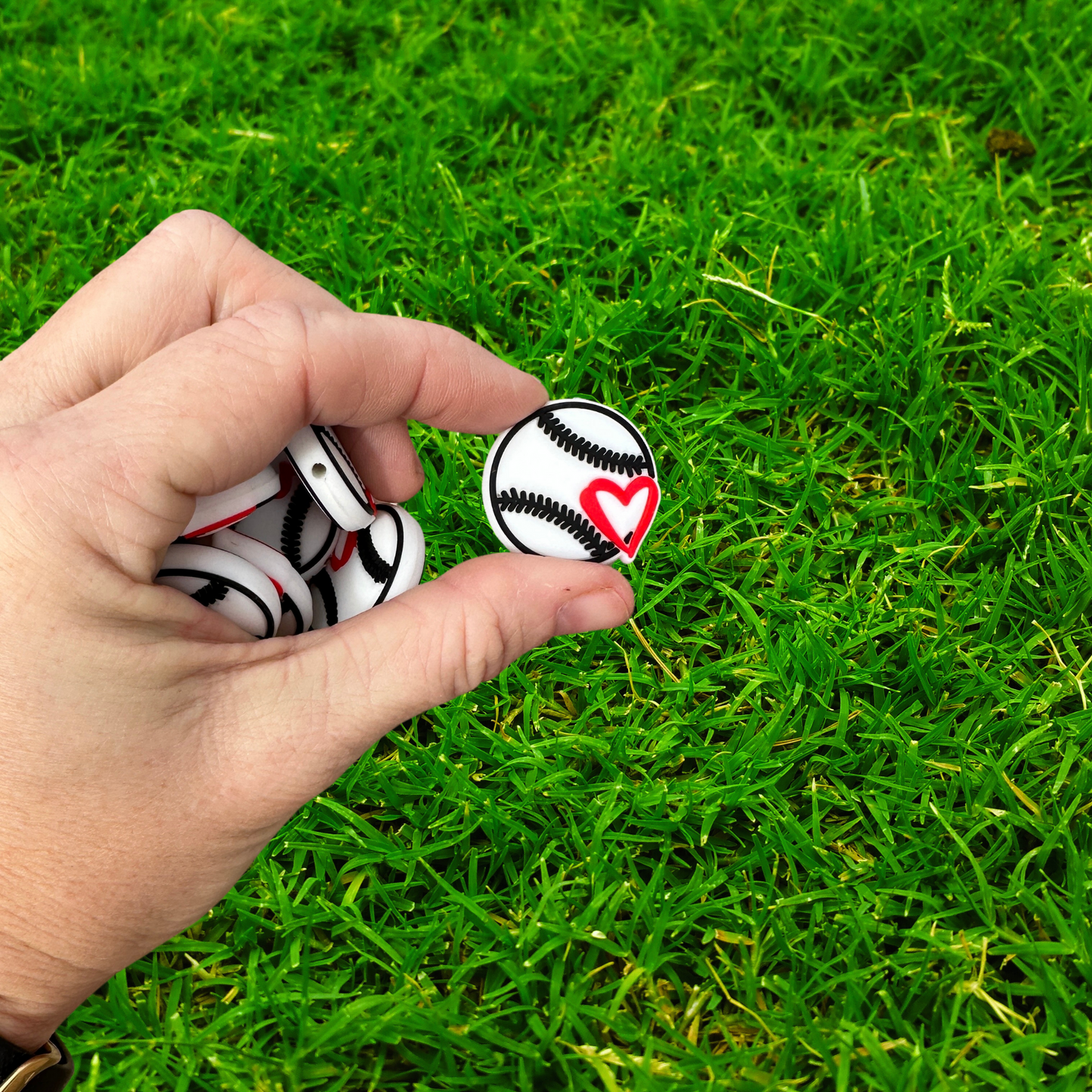 Baseball with Heart  Silicone Bead| 12 pk