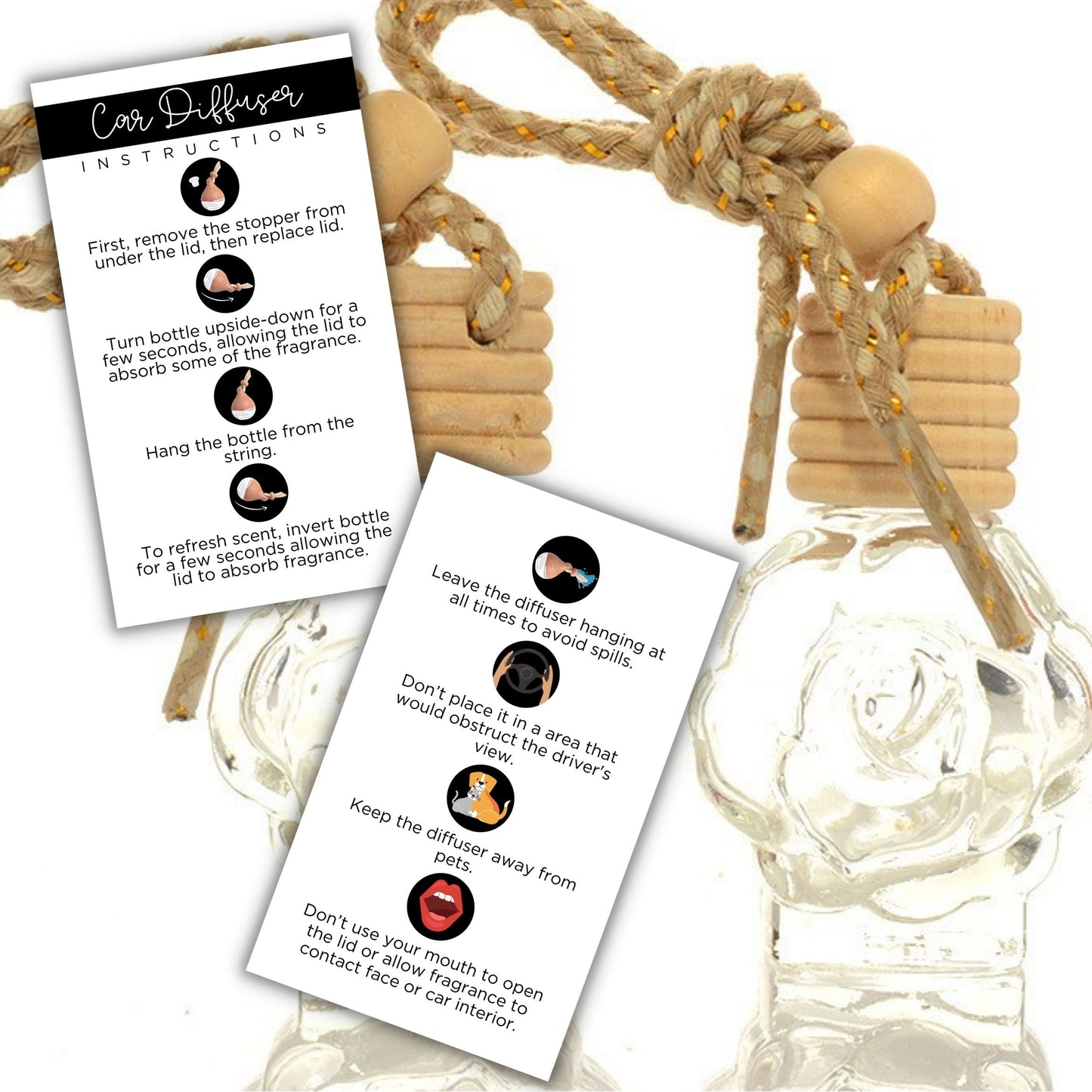 Car Hanging Diffuser Care Card | 50 Pack | Business Card Size 2x3.5