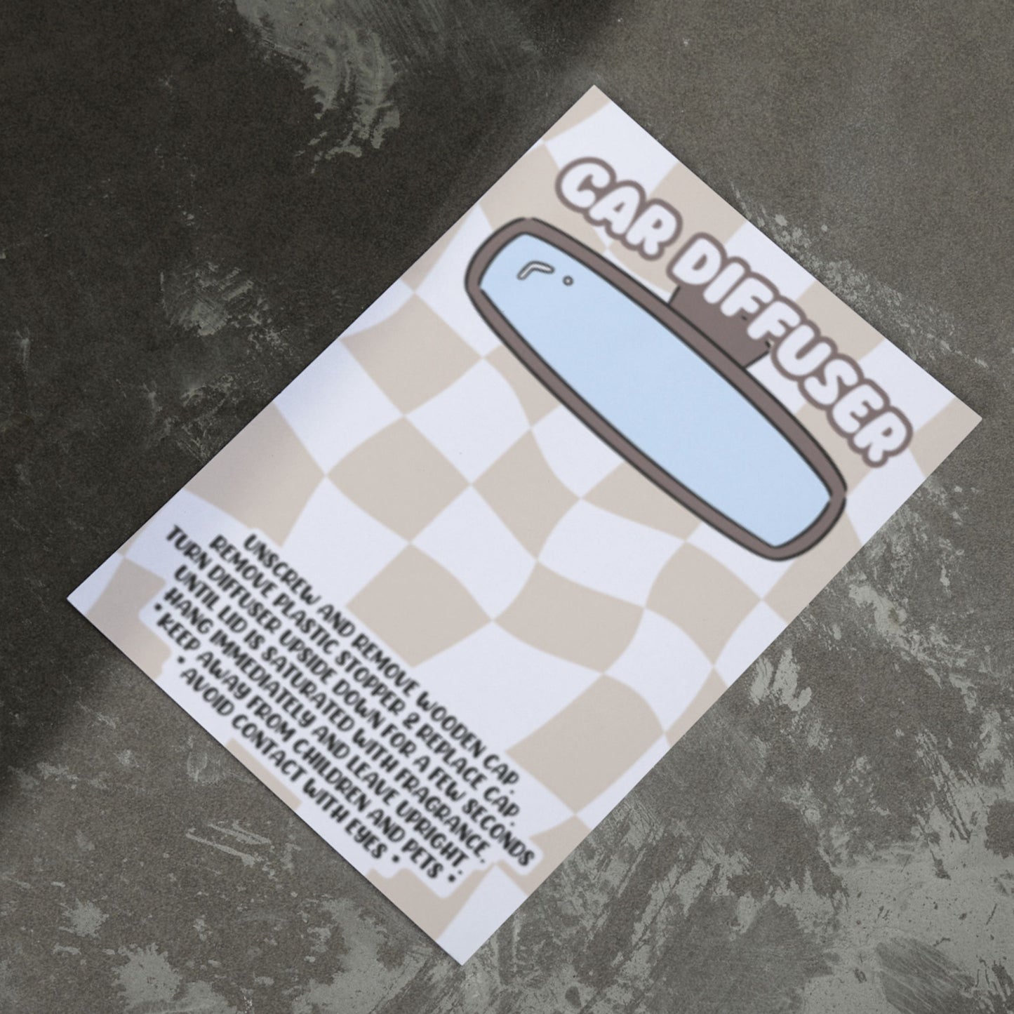 Car Oil Diffuser Package Bag Insert Care Instruction Cards | 50 pk 5x7” Tan Checkered