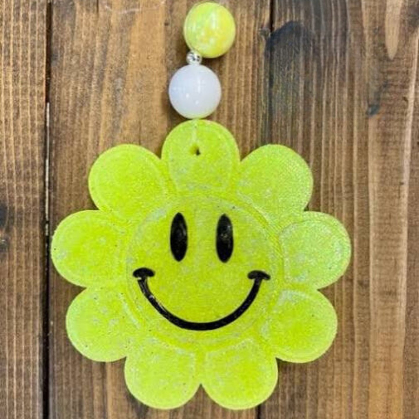 Smiley Face Flower Retro Boho 80’s Car Freshie Silicone Mold | 3.5 x 3” x 0.08” inches for Scented Aroma Beads Car Candle, Soap Oven Safe to 450 F Bake Heat Resistant