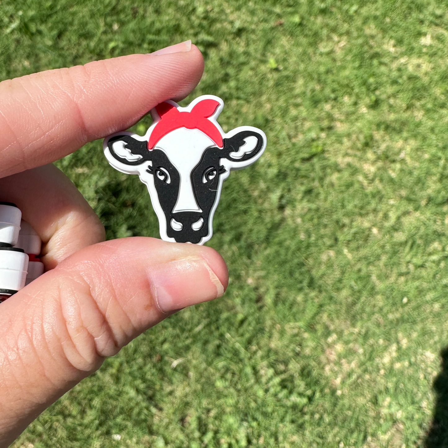 Dairy Cow with Red Bow Silicone Bead | 12 pk