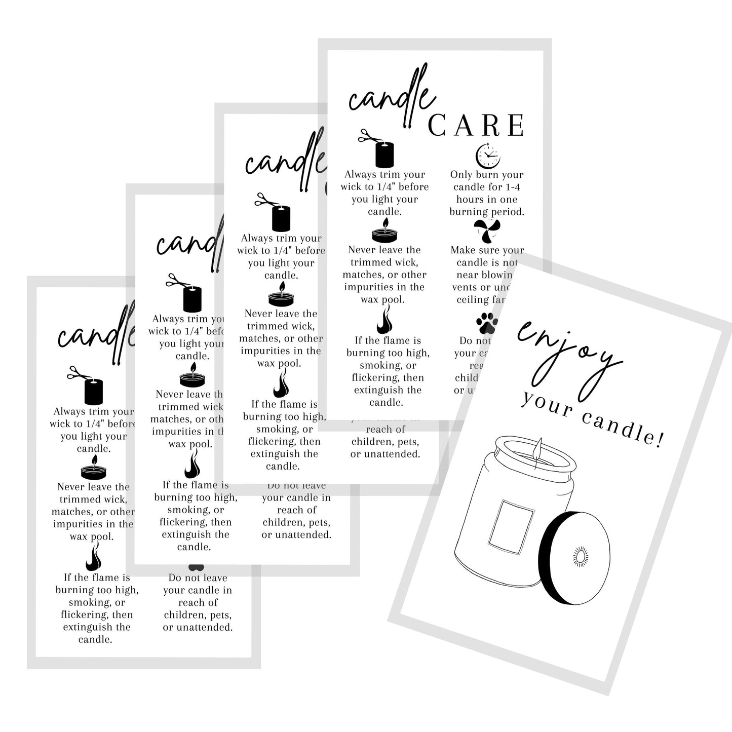 Candle Care Instruction Cards | 50 Pack | 2 x 3.5” inch Business Card