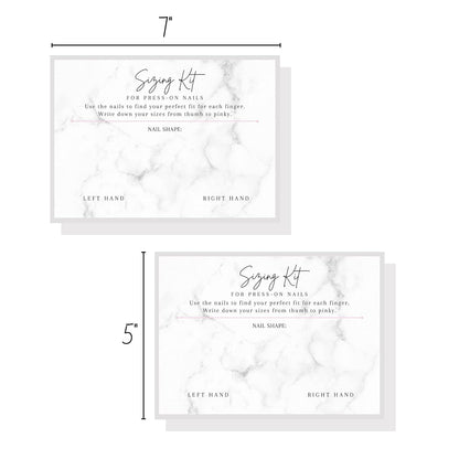 Press On Nail Sizing Card | 30 Pack | 5x7" inch Large Postcard |Press-On Nail Supplies | Press-On Nail Kit | Sizing Guide for Press-On Nails | Marble Design