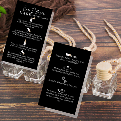 Car Hanging Diffuser Care Card | 50 Pack | Business Card Size 2x3.5" inches