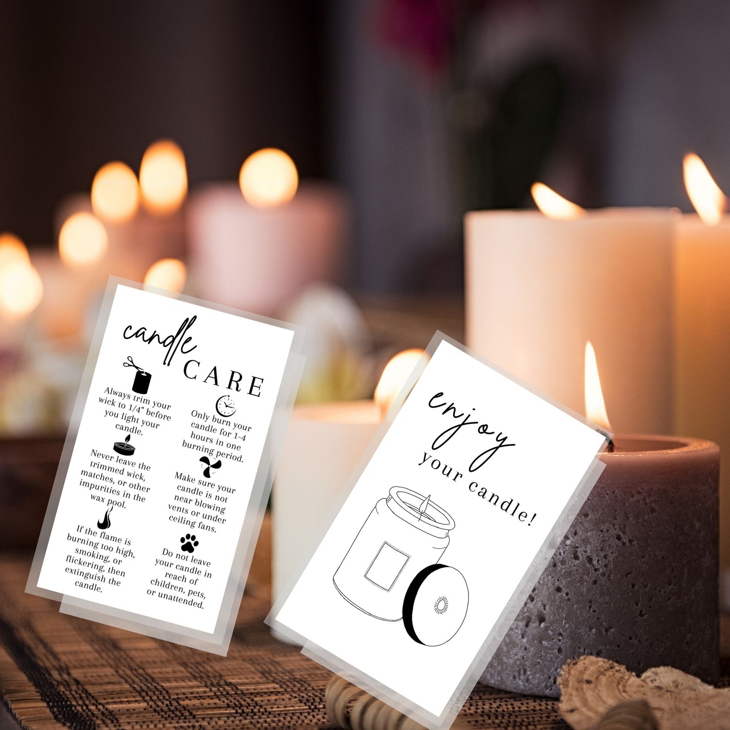 Candle Care Instruction Cards | 50 Pack | 2 x 3.5” inch Business Card