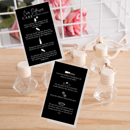 Car Hanging Diffuser Care Card | 50 Pack | Business Card Size 2x3.5" inches