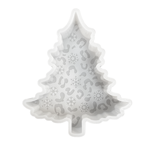 Leopard Christmas Tree with Snowflakes Silicone Mold  includes 1 silicone mold in the shape of Leopard Christmas Tree with Snowflakes Freshie Silicone Mold! This mold measures 5" Tall x 4" Wide x 1" Deep, a thick durable quality silicone mold.