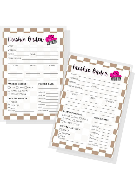 Freshie Order Form | 50 pk | 5x7” inches | Small Business Client Order Forms for Freshie Customer Orders | Freshies Supplies for DIY Crafts for use with Beads and Silicone Molds, Freshies Scent Labels