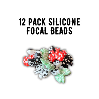 Bow Cow Print 3D Silicone Focal Beads 12 Mixed Assorted Pack 2.5cm for Beadable Pens Keychains Freshie Hangers Bulk Mama