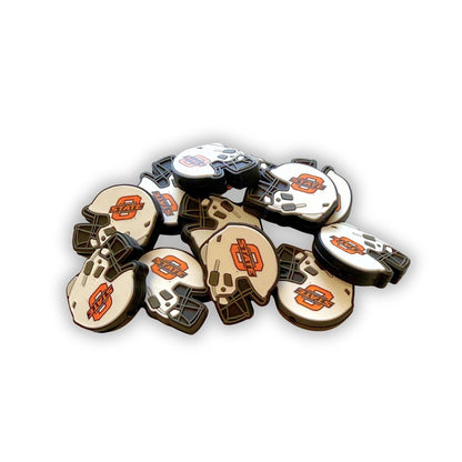 Oklahoma State Football Helmet Silicone Focal Bead 12pk 0.95x1.15” Bulk Beadable Pen Keychain Sports White Orange University DIY