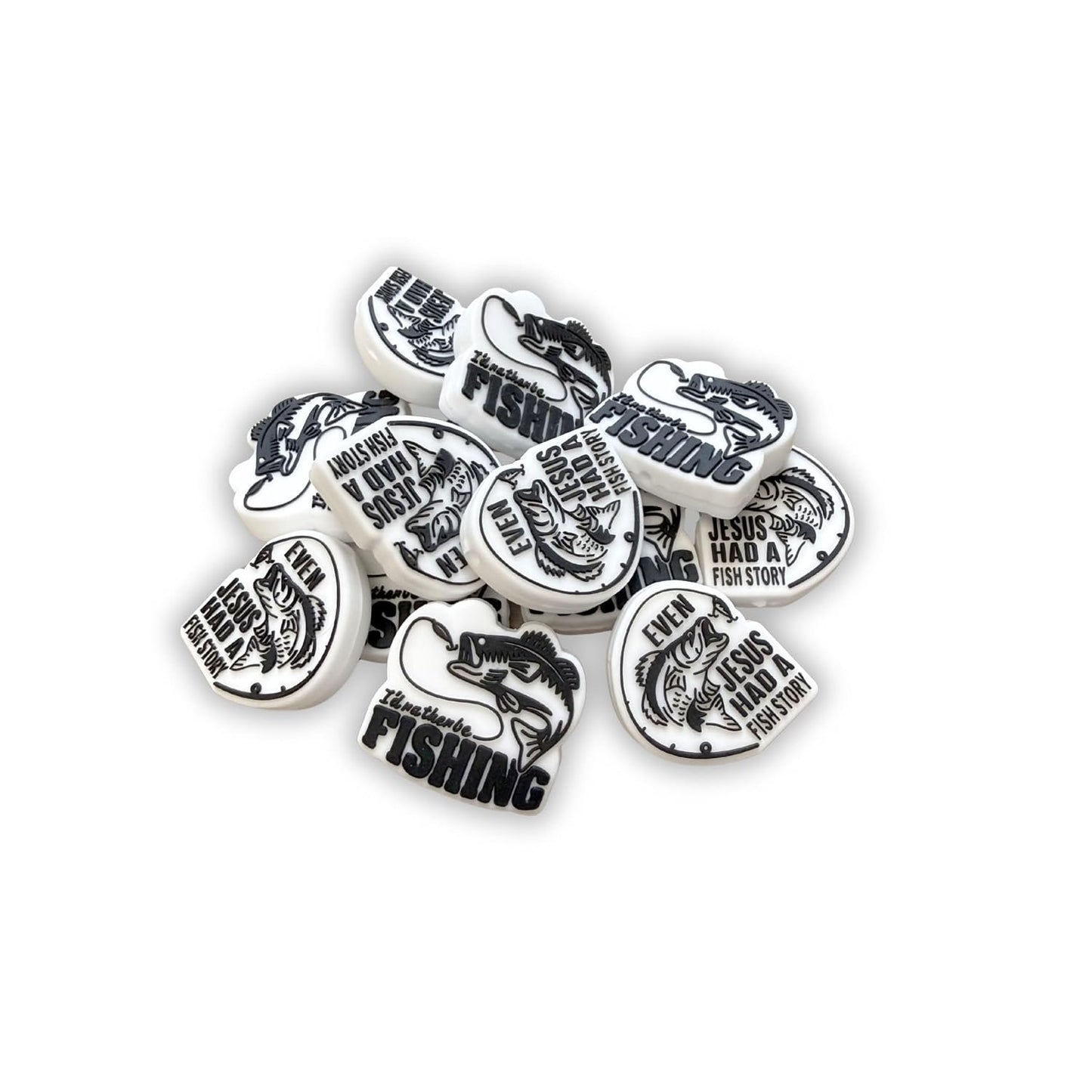Even Jesus Had a Fishing Story and I’d Rather Be Fishing Silicone Focal Bead 12pk 6 Each Design Manly Bible Verse Beadable Pen Faith Christian