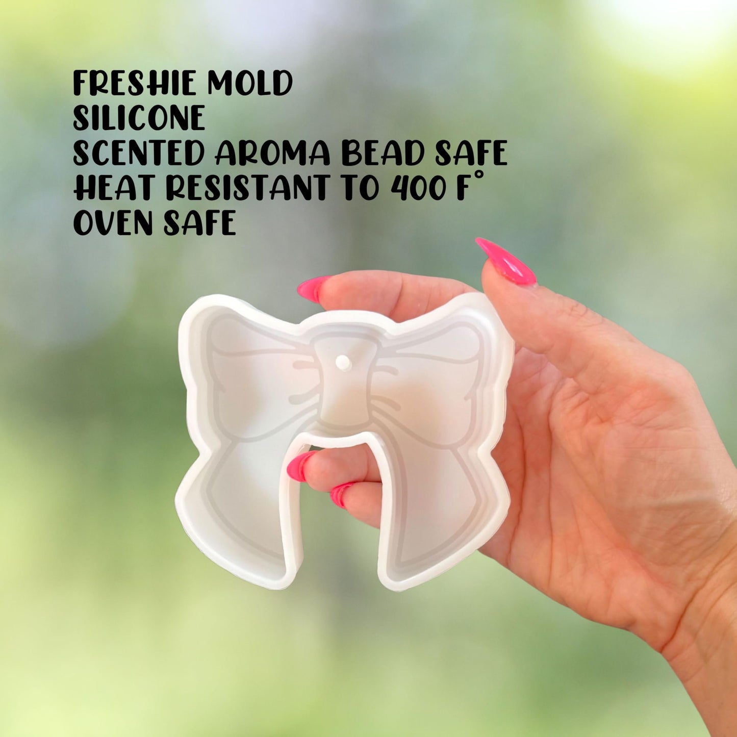 Bow Silicone Car Freshie Mold 4x3.5” Checkered Freshener for Aroma Beads Oven Safe Large Girly Pink Girly Trendy Circles Rounds