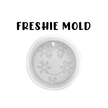 Smiley Face with Flowers Silicone Freshie Mold 4” 90’s Retro Trendy Car Candle Hanger Unique Drip Design DIY Oven Bake Scented