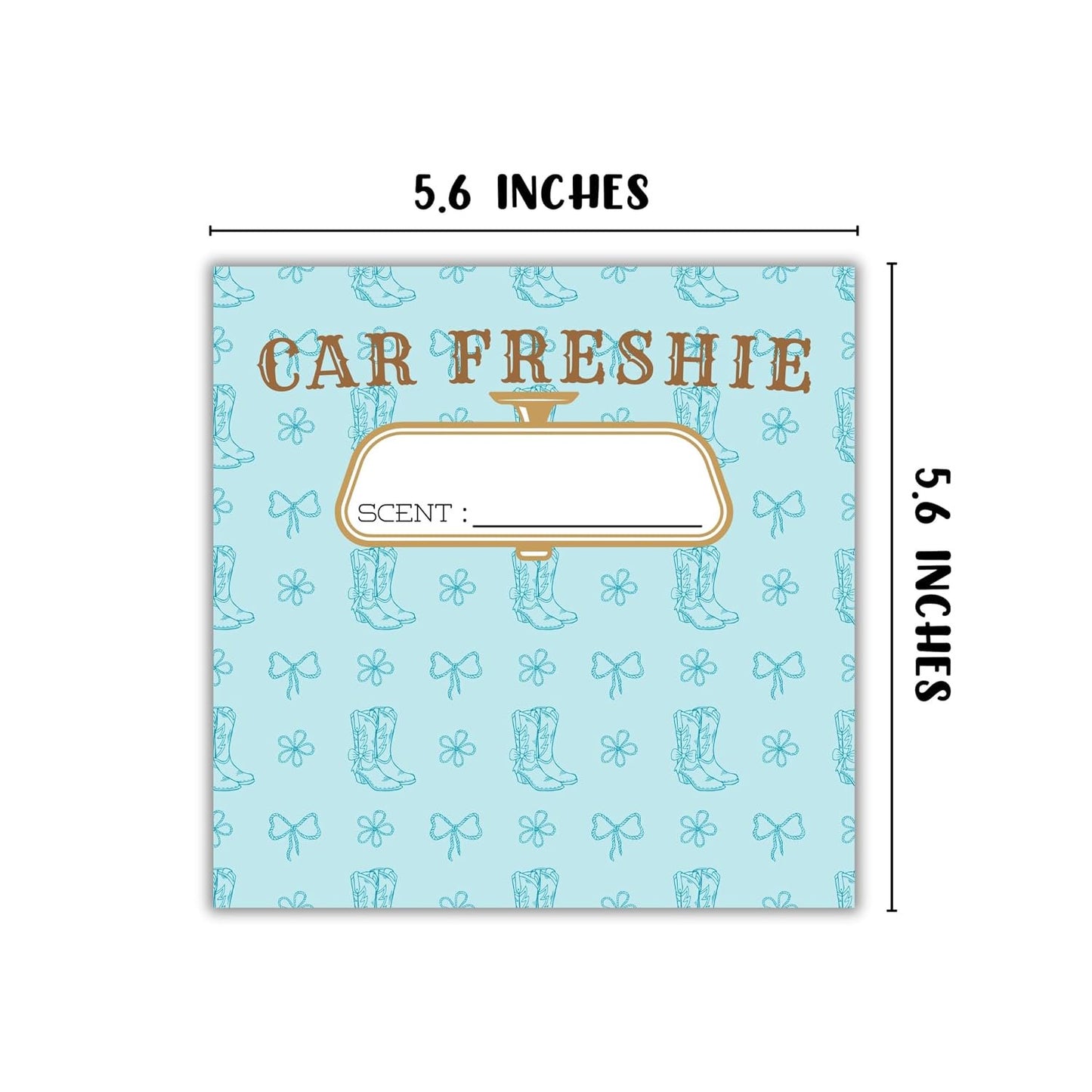 Teal Cowgirl Boots Rope Cardstock Inserts for Freshie Bags 30pk 5.6x5.6” Packaging Care Instructions Ideal for Sacks 6” Square Backers for Customers Country Chic