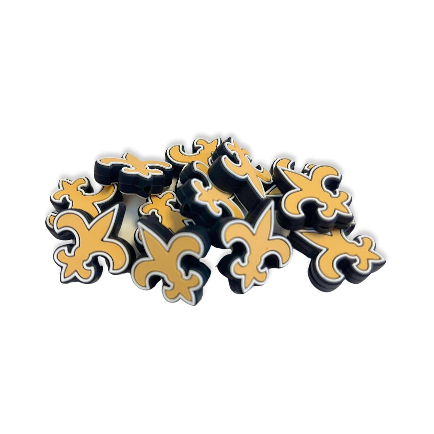 New Orleans Focal Bead Sports Football 12pk 1.17” for Bulk Keychains Silicone Charm Beadable Pens Freshie Hangers Logo Game Day Gold Fleur