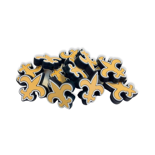 New Orleans Focal Bead Sports Football 12pk 1.17” for Bulk Keychains Silicone Charm Beadable Pens Freshie Hangers Logo Game Day Gold Fleur