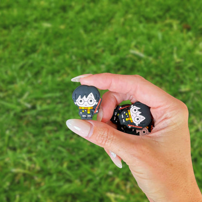 Wizard Boy Silicone Focal Bead 12pk Bulk 3cm Magical World Wand Book Character Hog Lightening Bolt Pott for Beadable Pens Keychains Freshie Hangers