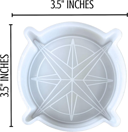 Compass Rose Car Freshie Silicone Mold 3.5 x 3.5 x 0.8” for Men Directions Arrows Scented Aroma Beads Car Candle, Resin, Soap Making Oven Safe Bake up to 450 F Manly Cardinal N, S, E, W