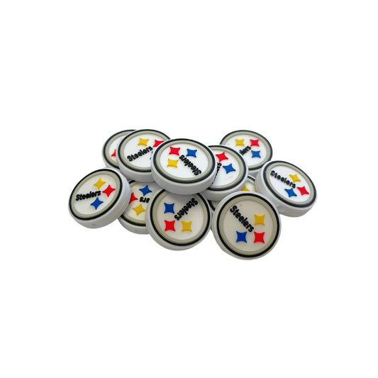 Pittsburgh Focal Bead Sports Football Logo 12pk 1.1” for Bulk Keychains Silicone Charm Steeler Beadable Pens Freshie Hangers Game Day Pro
