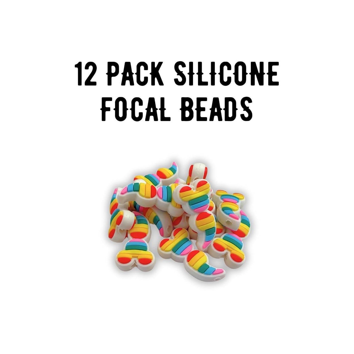 Rainbow Mouse Semicolon Magical Ears Silicone Focal Bead 12pk 1.15x0.6” Awareness Suicide Prevention Mental Health Beadable Pen Keychain DIY