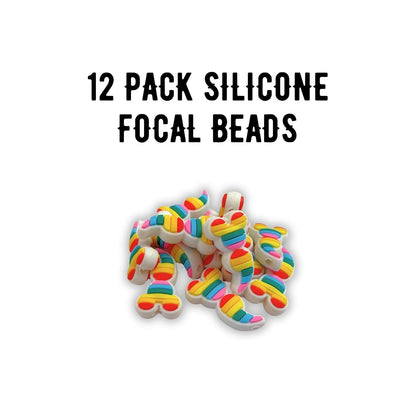 Rainbow Mouse Semicolon Magical Ears Silicone Focal Bead 12pk 1.15x0.6” Awareness Suicide Prevention Mental Health Beadable Pen Keychain DIY