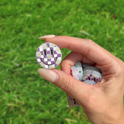 Smiley Checkered Sparkly Face with Flowers Glow in The Dark Circle Clear Silicone Focal Bead Bulk 12pk 2.8cm Mixed Assorted Retro 90’s Pink Teal Purple