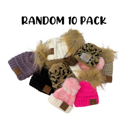Mini Beanie for Freshie Smiley Faces 10pk with Pom Fluff Ball 2 Pink Bow, 2 Camo, Handmade Car Scented Drip Knit Hat Crafters C C
