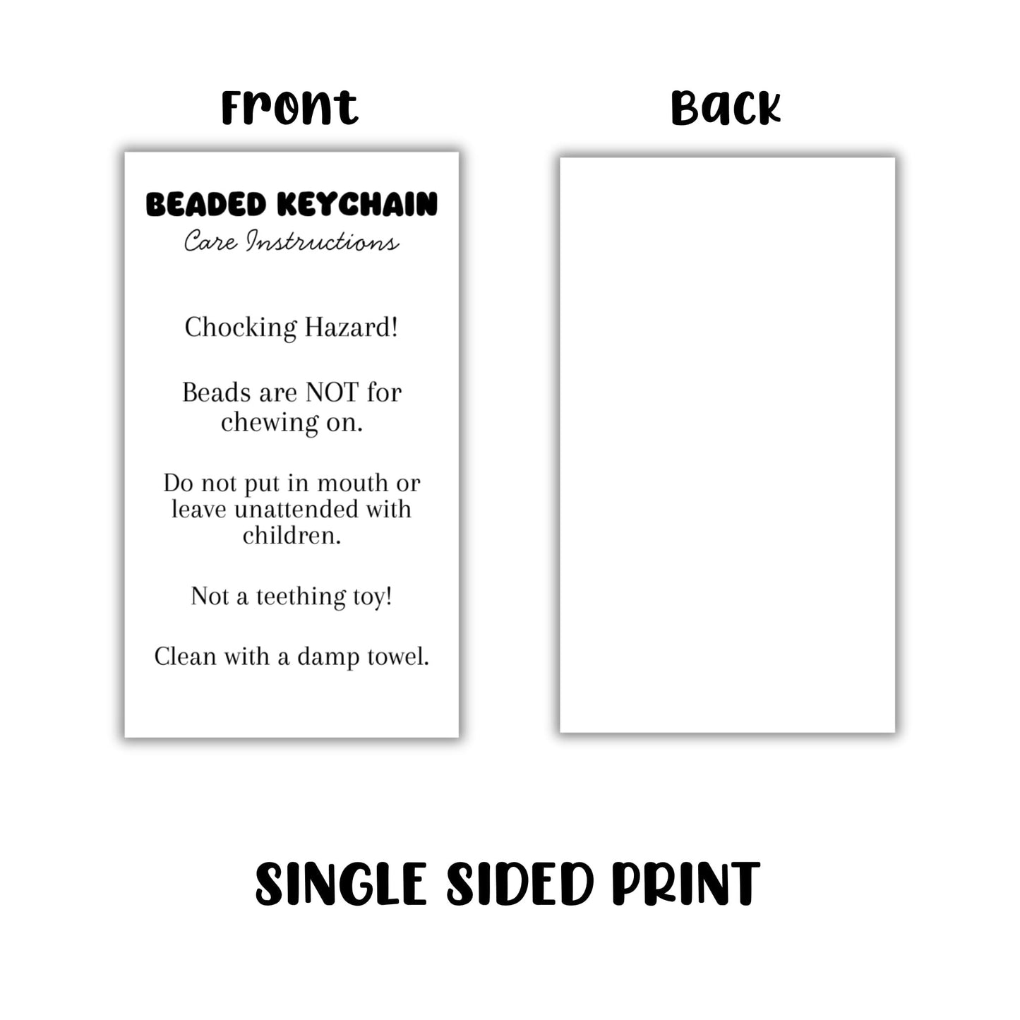 Beaded Keychain Care Instruction Cards 50pk 2x3.5” Beadable Blanks for Clients Focal Beads Crafters Pen Makeup Bottle Opener Bubblegum