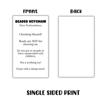 Beaded Keychain Care Instruction Cards 50pk 2x3.5” Beadable Blanks for Clients Focal Beads Crafters Pen Makeup Bottle Opener Bubblegum