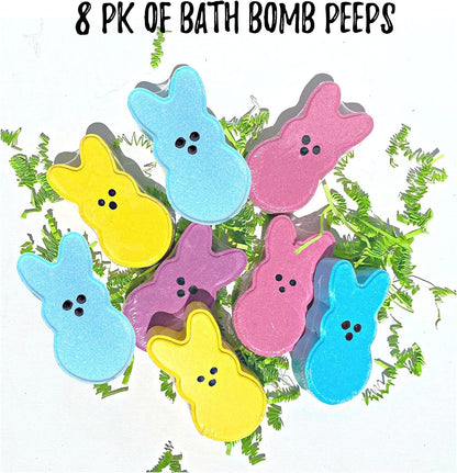 Easter Bunny Marshmallow Shaped Bath Bombs | 8pk | 3.7x2” inches | Multi Color | Pink, Blue, Yellow, Purple | Easter Bath Bomb | Easter Bunny, Easter Basket, Easter Egg | Easter Basket Goodies