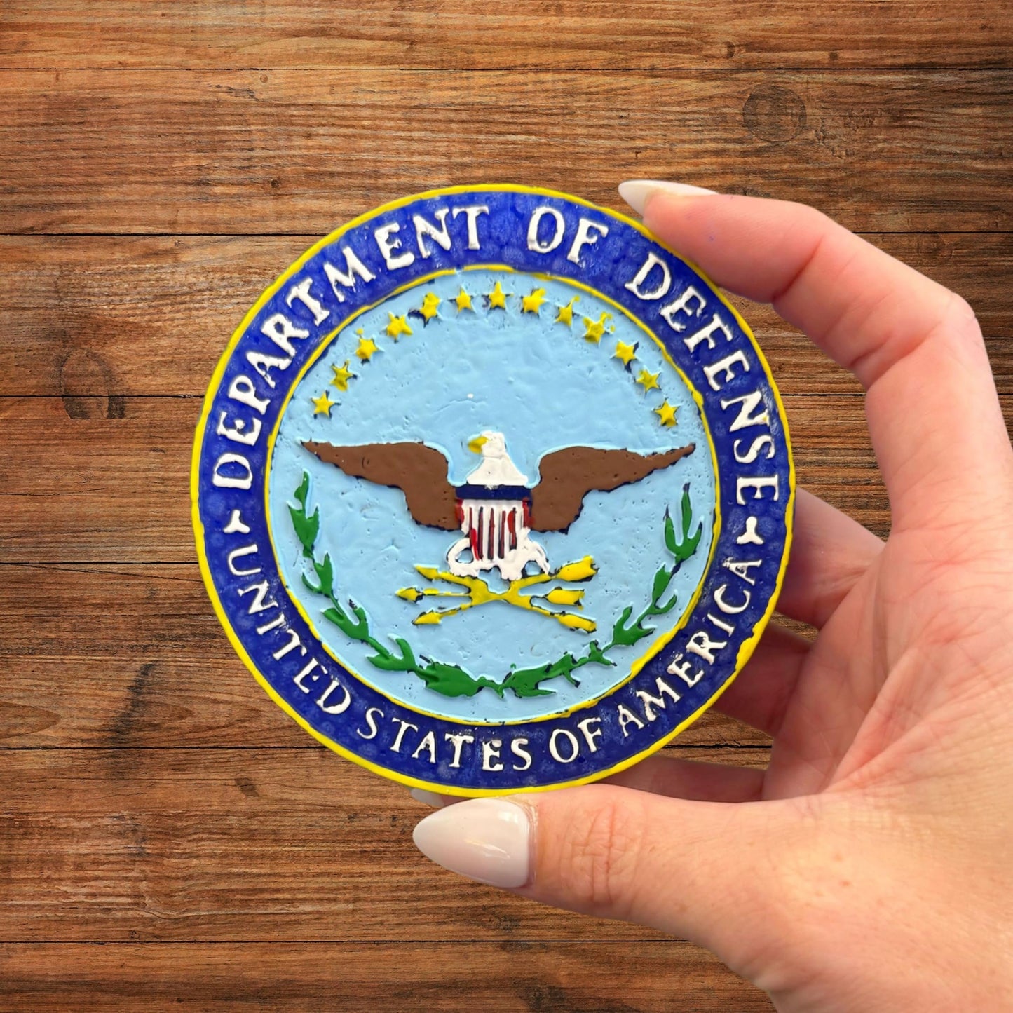 Defense Military United States Branch Silicone Freshie Mold 4” Circle 0.8” D Scented Aroma Beads Men’s Patriotic Veteran Soldier American Flag USA