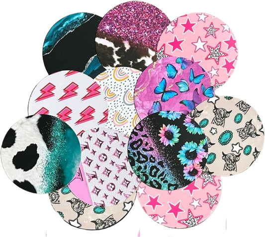 Boujee Patterns Freshie Cardstock Cutouts Rounds 2.5” inch | 12 pk Mixed Scented Aroma Beads Bake for Car Freshie Designs Inserts Marble Butterfly Lightning Bolt Highland Cow