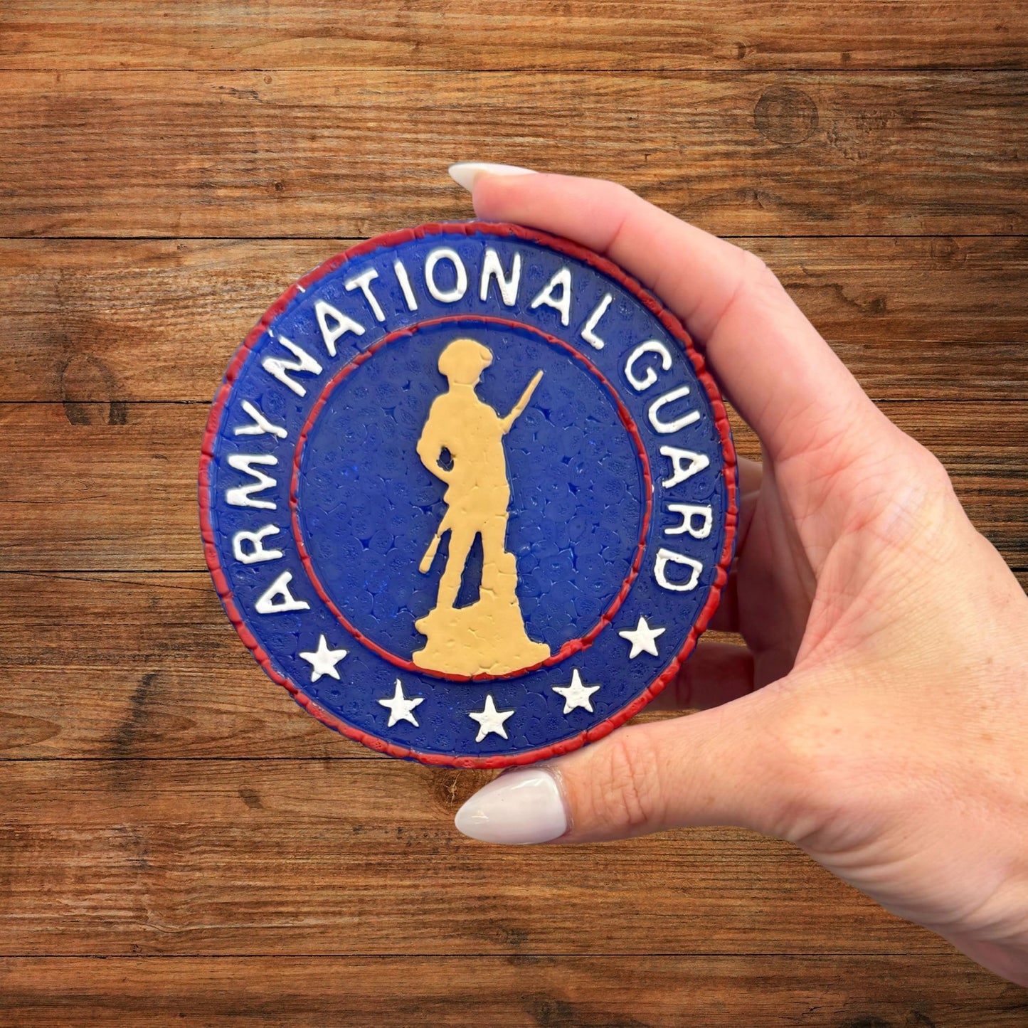 Military Branch United States Guard Silicone Freshie Mold 4” Circle 0.8” D Scented Aroma Beads Men’s Patriotic Veteran Soldier American Flag USA