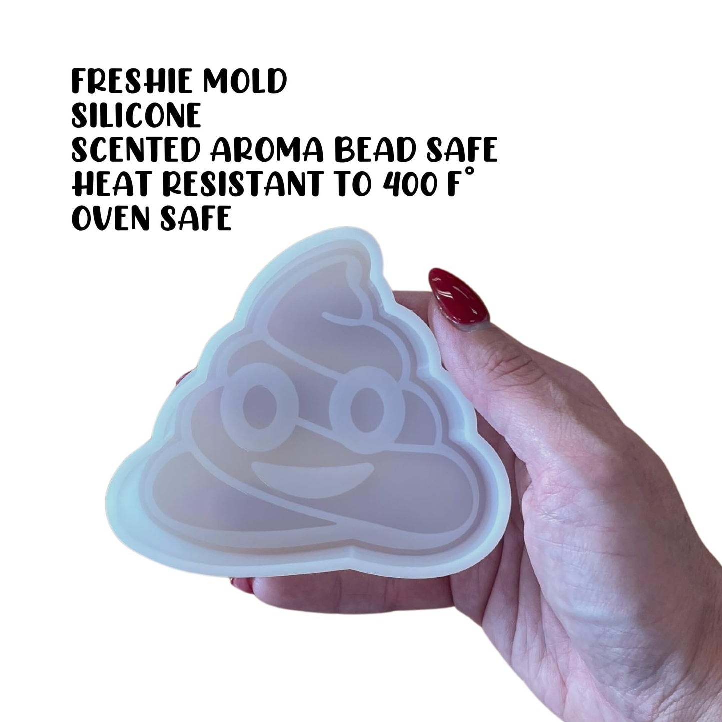 Poop Emoji Car Freshie Silicone Mold Brown Gag Funny Inappropriate Air Freshener Candle Soap Teenager 4.1x3.5x0.8” Aroma Beads