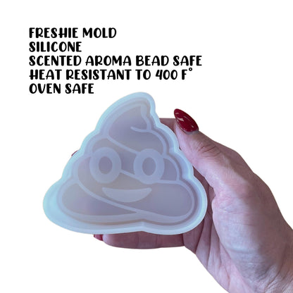 Poop Emoji Car Freshie Silicone Mold Brown Gag Funny Inappropriate Air Freshener Candle Soap Teenager 4.1x3.5x0.8” Aroma Beads