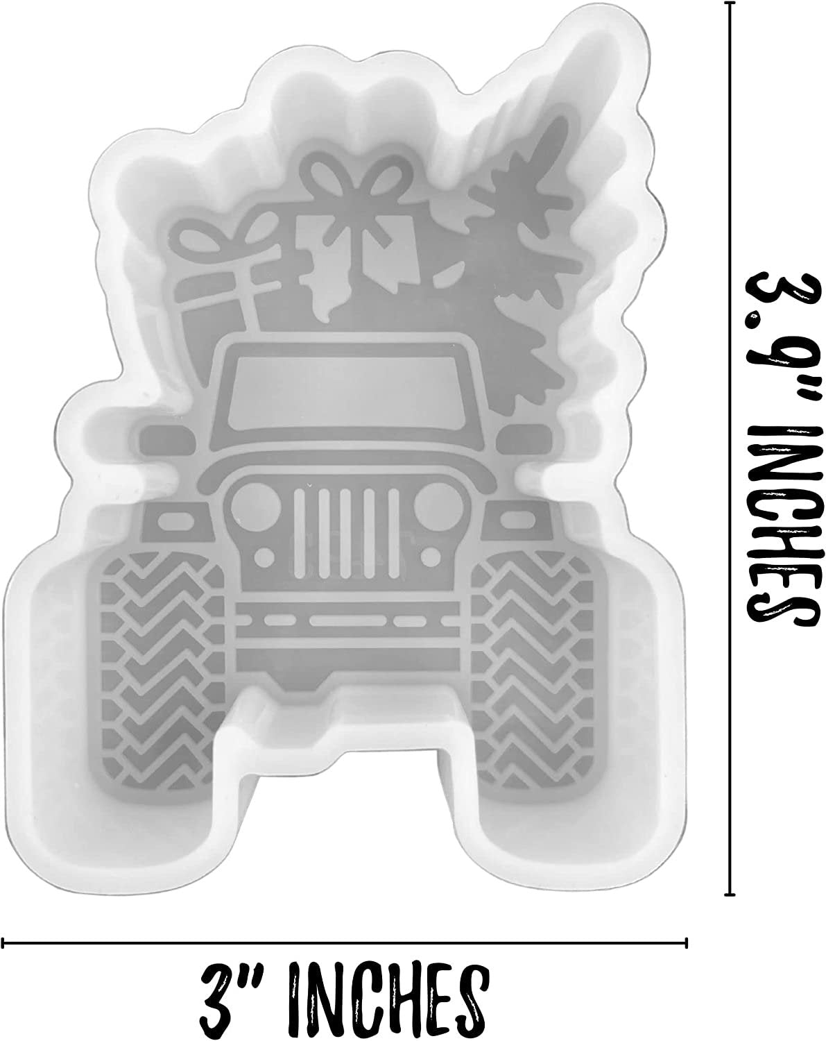 Christmas Tree Truck SUV Grill Holiday Presents Car Freshie Mold for Scented Cured Aroma Beads 3.9x3x0.8”D Country Resin, Car Candle, Soap, Freshie Oven Safe Silicone Heat Resistant Duck