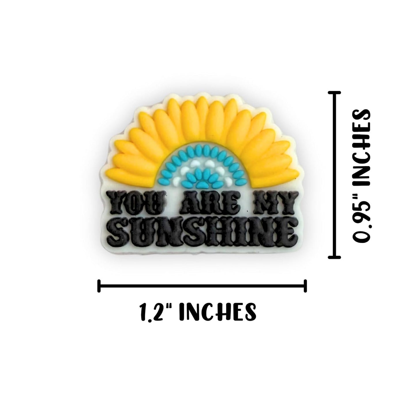 You Are My Sunshine Focal Bead Silicone Sunflower 12pk 1.2x0.95” Teal Turquoise Beadable Pen Bulk  Phrase Saying DIY Charm Keychain