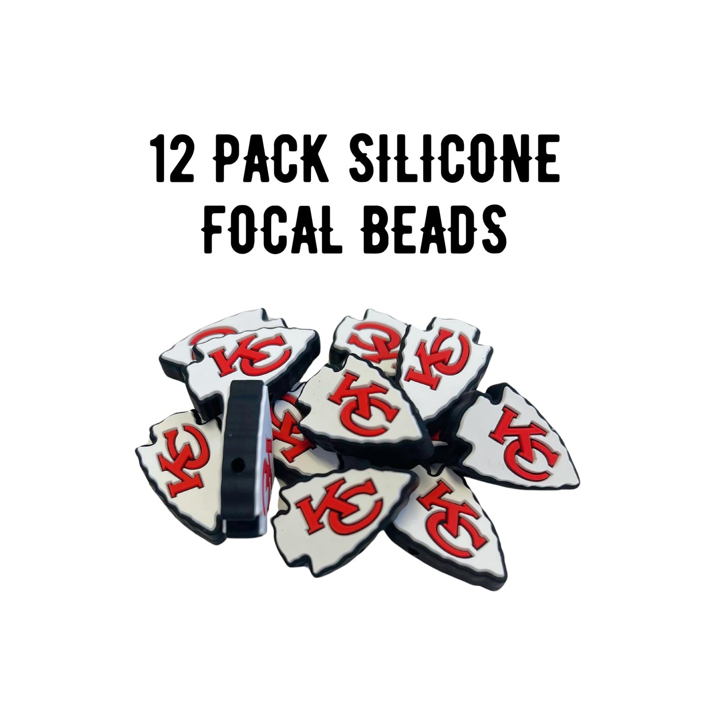 Lashicorn Kansas City Focal Bead Sports Football 12pk 1.14” for Bulk Keychains Silicone Charm Beadable Pens Freshie Hangers Arrowhead Jewelry Assorted Logo