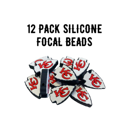 Lashicorn Kansas City Focal Bead Sports Football 12pk 1.14” for Bulk Keychains Silicone Charm Beadable Pens Freshie Hangers Arrowhead Jewelry Assorted Logo