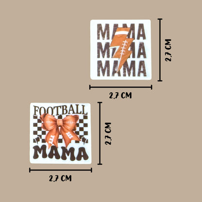 Football Mamas Square Silicone Focal Beads 12pk 2.7cm Lightening Sports Bow for Beadable Pens Freshie Hangers Keychains Coach Gift